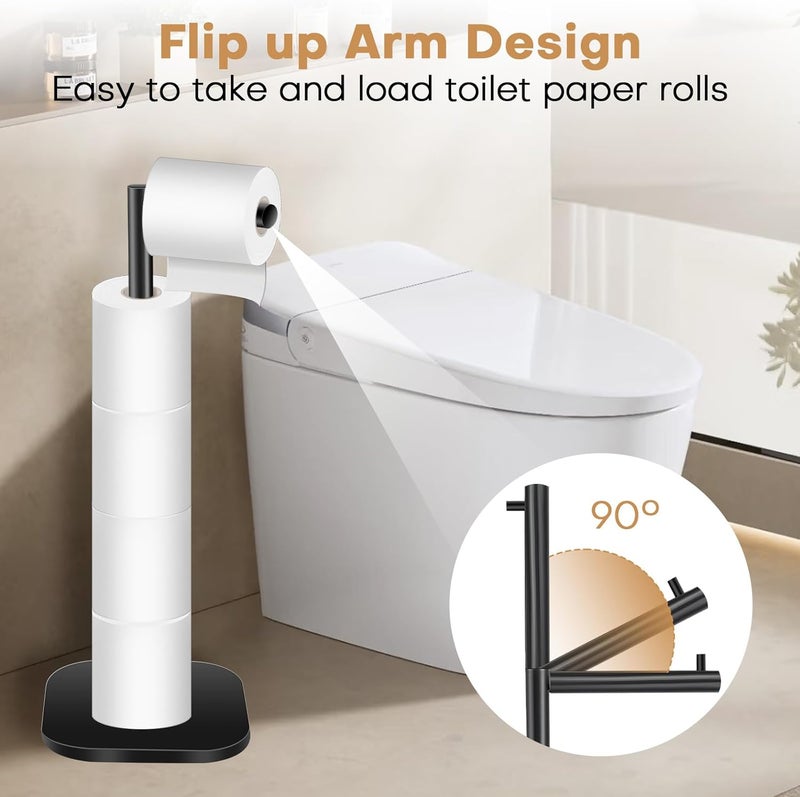 OGGZAQA Toilet Paper Holder Stand Freestanding, Matte Black Toilet Paper Stand for Bathroom, Stainless Steel Toilet Paper Roll Holder with Storage,Tissue Holder,Non-Slip,Rust Proof - Image 4
